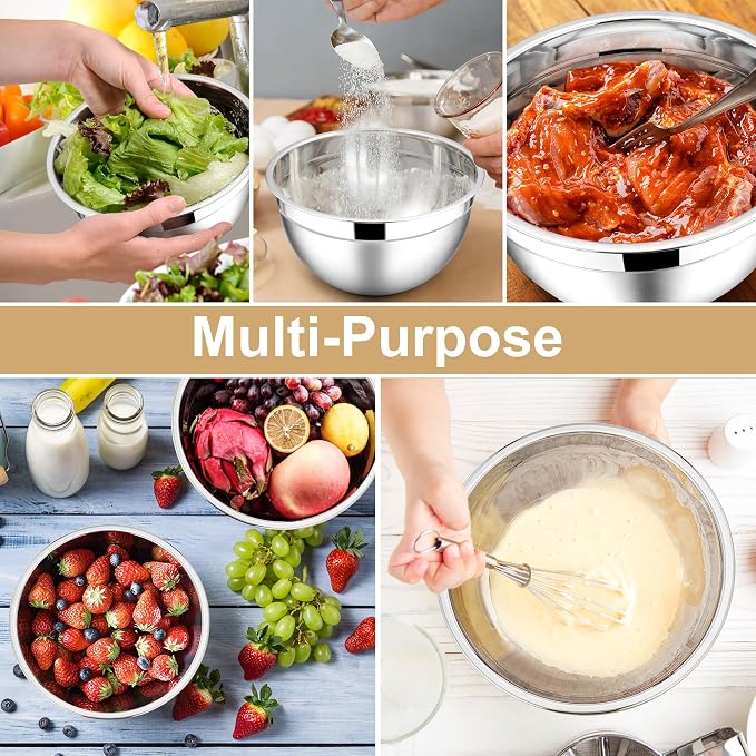 E-far Mixing Bowls with Lids, 12-Piece Stainless Steel Salad Bowls Metal - Image 4