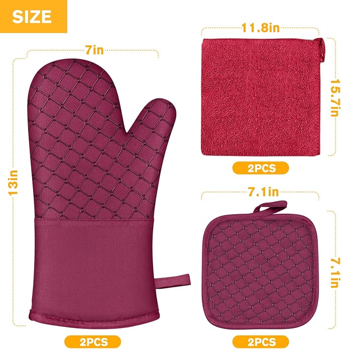 6 Pcs Oven Mitts and Pot Holders, 500℉ Heat Resistant Oven Mitts - Image 7