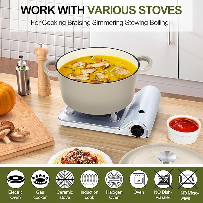 P&P CHEF 7QT Enameled Dutch Oven, Cast Iron Dutch Oven Pot - Image 4
