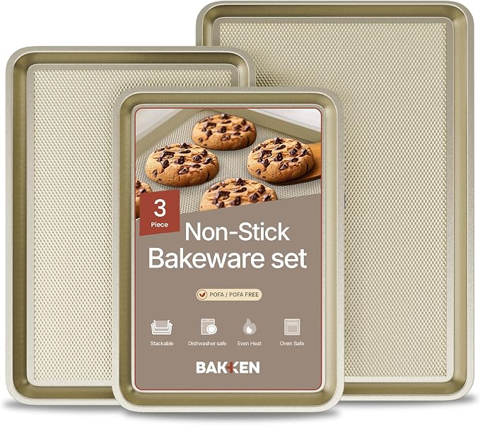 Diamond Bottom Cookie Sheet Set of 3, Nonstick Gold Carbon Steel Baking Pans by Unknown