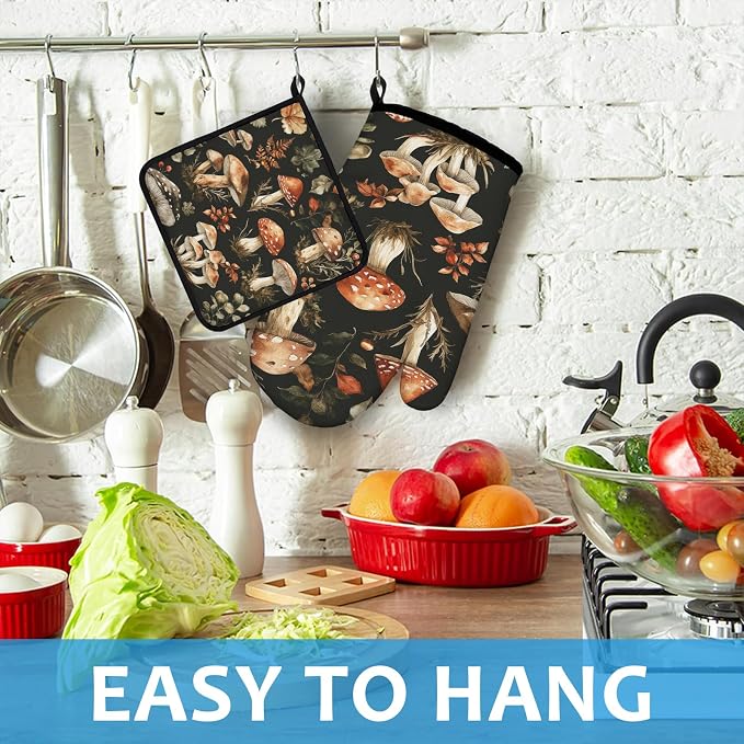 Watercolor Forest Mushroom Oven Mitts and Pot Holders Sets Heat Resistant 4Pcs - Image 4
