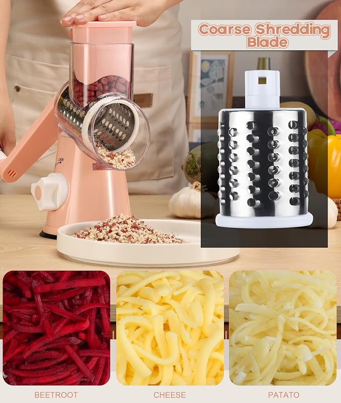 Ourokhome Rotary Cheese Grater Hand Crank, Kitchen Shredder Speed Mandolin - Image 4