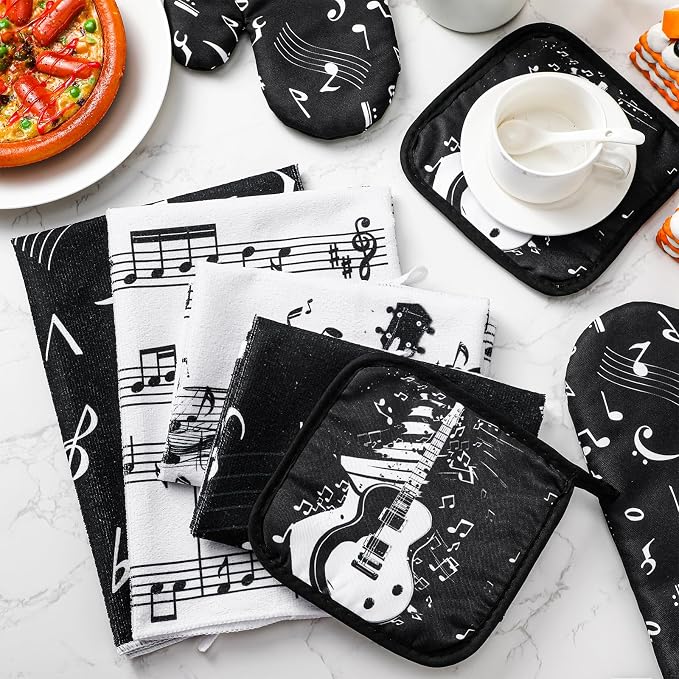 Leinuosen 8 Pcs Music Note Kitchen Decor Accessories Set Farmhouse Towels Oven - Image 7
