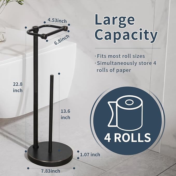 RARXTR Toilet Paper Holder Stand, Post Pivoting Design Free Standing Toilet - Image 6