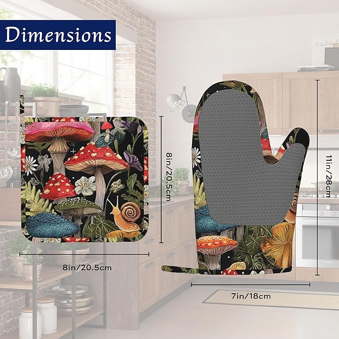 Mushroom Forest Oven Mitts and Pot Holders Cute Snail Wildflowers Silicone - Image 2