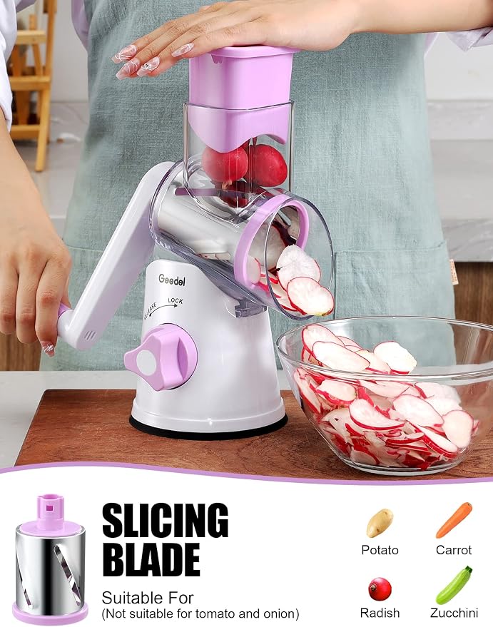 Geedel Rotary Cheese Grater, Kitchen Mandoline Vegetable Slicer - Image 3