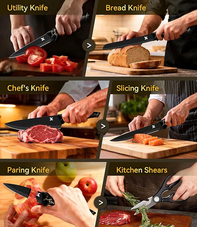 Knife Set, 8 Pieces Kitchen Knife Block Sets, High Carbon German Stainless Steel - Image 4
