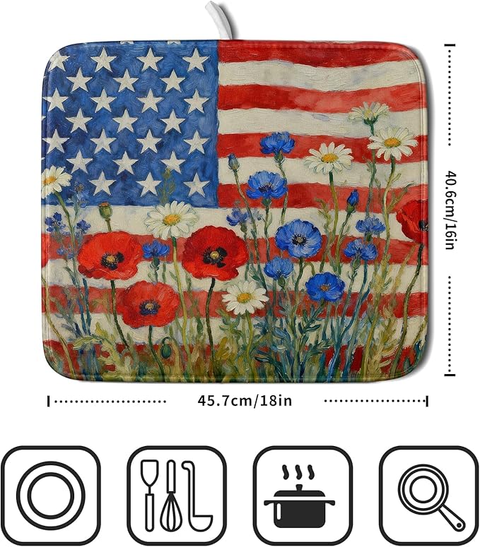 Patriotic American Flag Dish Drying Mat - Image 2