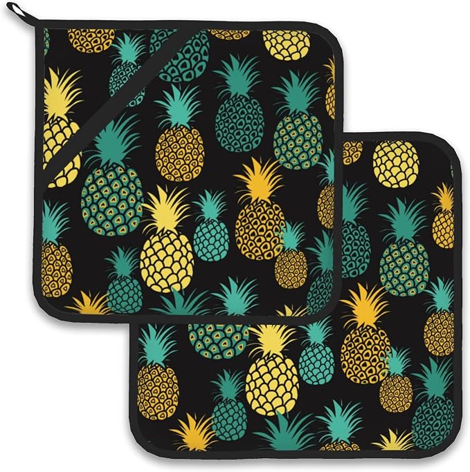 Tropical Pineapples Pot Holder Set of 2, Heat Resistant Potholders Oven Hot Pads by Larkverk