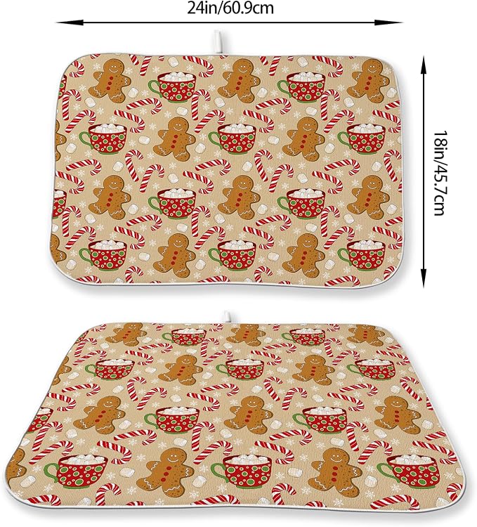 Christmas Dish Drying Mat 18x24 Inch Winter Brown Gingerbread Man Dish Drainer - Image 6