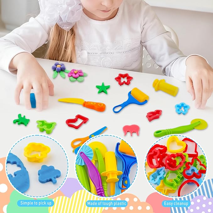 Dough Tools for Kids，40pcs Basic Dough Play Toys Includes Cutters, Rolling Pins - Image 4