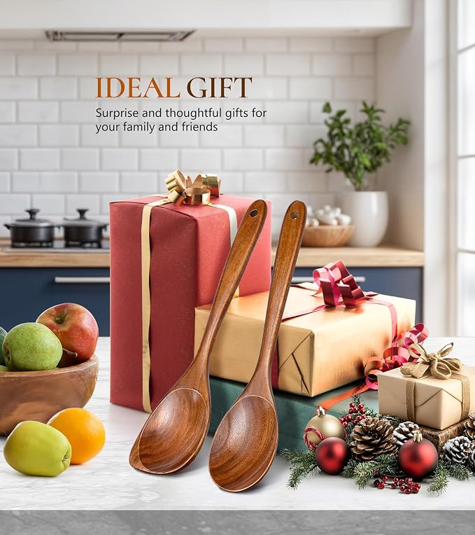2Pcs Wooden Spoons for Cooking, Natural Premium Teak Wood Spoon & Corner Spoon - Image 7