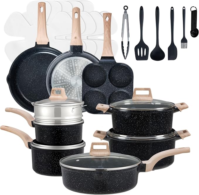 NEWBULIG 25-Piece Nonstick Cookware Set, Granite Pots and Pans by NEWBULIG