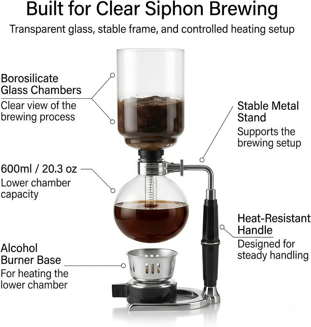 Siphon Coffee Maker, 20 oz Vacuum Brewer with Mesh Filter