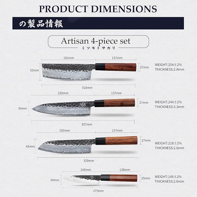 MITSUMOTO SAKARI Japanese Chef's Knife Set 4 Pcs, Professional Hand Forged - Image 3