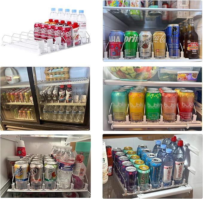 Drink Organizer for Fridge-White Automatic Pusher Glide, 12oz 16oz 20oz-Soda - Image 2