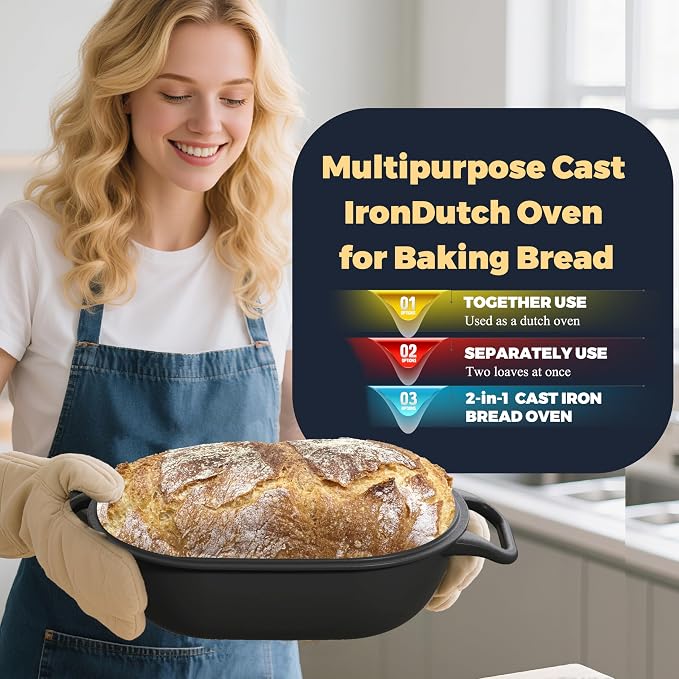 Oval Dutch Oven for Bread Baking 12 x 8 Inch, Pre-Seasoned Cast Iron Bread Oven - Image 8
