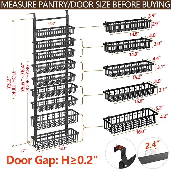 POKIPO 9 Tier Over The Door Pantry Organizer, 2 in 1 Wall Mount or Hanging - Image 9