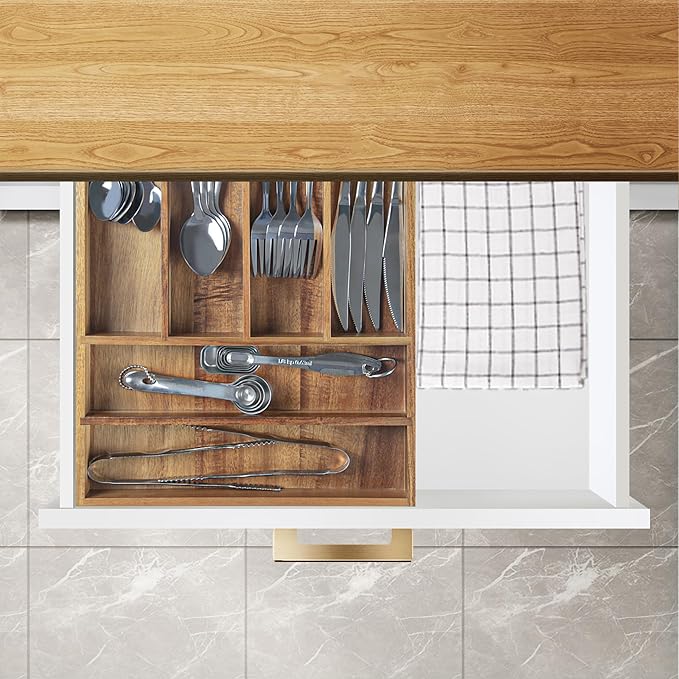 KITEISCAT Acacia Wood Silverware Organizer, Kitchen Utensil Drawer Organizer - Image 5
