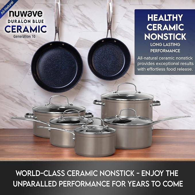 Nuwave Healthy Duralon Blue Ceramic Nonstick Cookware Set, Diamond Infused - Image 8