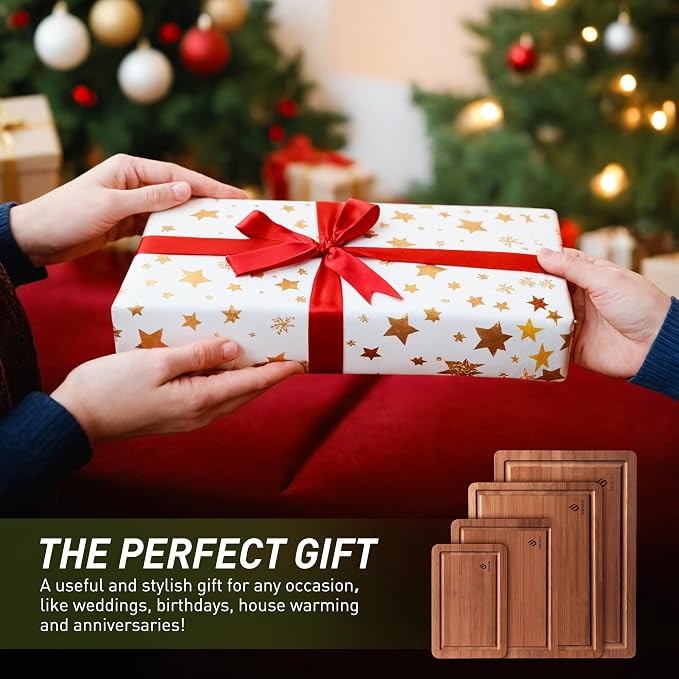 Bamboo Cutting Board Set Non Slip Feet Over Sink Father Day Dad Parents Papa - Image 5