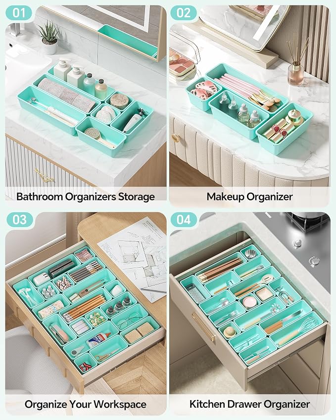 Canfanni 13 Pack Plastic Drawer Organizers Set, 3 Sizes Desk Drawer Organizer - Image 5