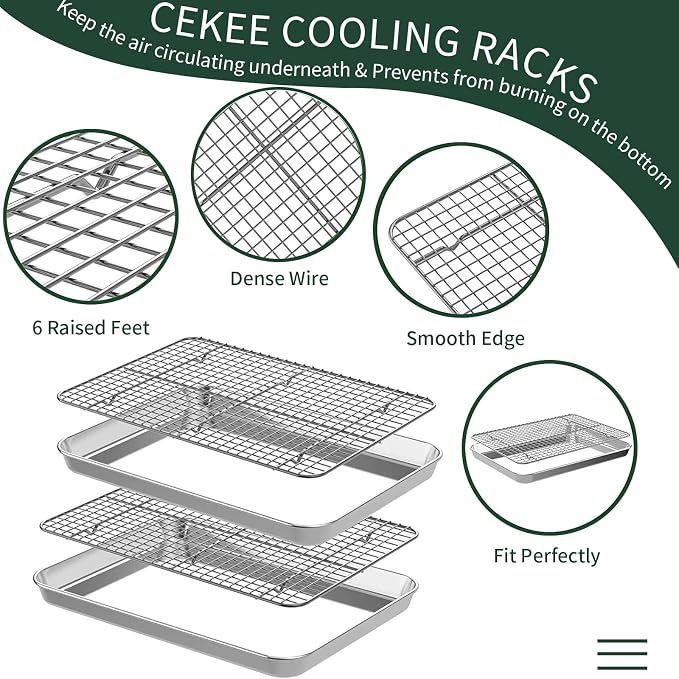 Half Sheet Pans with Rack Set, CEKEE Stainless Half Size Large Baking Sheets - Image 4