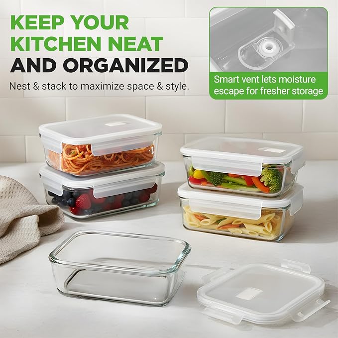 NutriChef 10-Piece Superior Glass Food Storage Containers Set, Stackable - Image 6