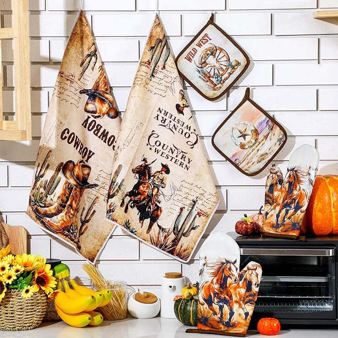 Leinuosen 6 Western Cowboy Kitchen Towels Kitchen Decor and Accessories Set - Image 2
