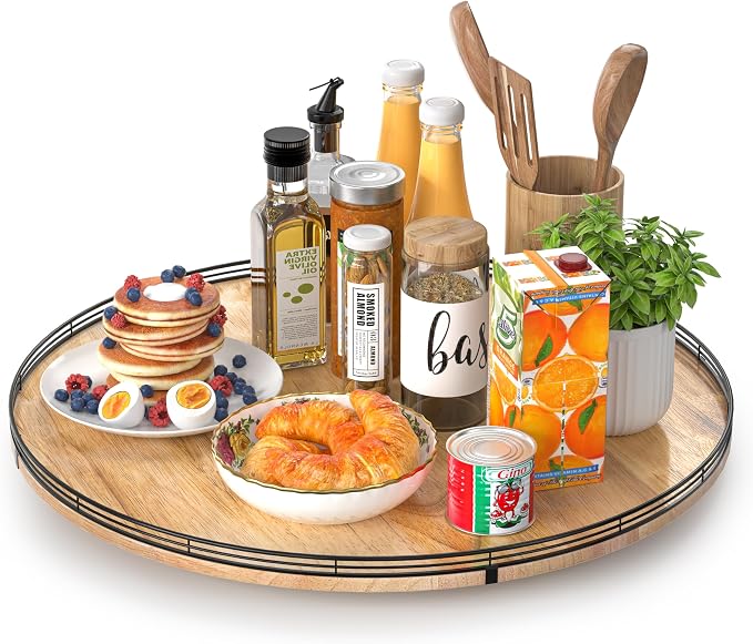 24" Lazy Susan Oak Wood Turntable Organizer by AMH