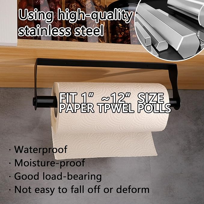 Paper Towel Holder, Self-Adhesive Kitchen Roll Rack, Heavy-Duty Organization - Image 2