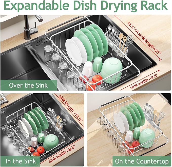 Small Dish Drying Rack in Sink, Extendable Stainless Steel Dish Drainers - Image 3