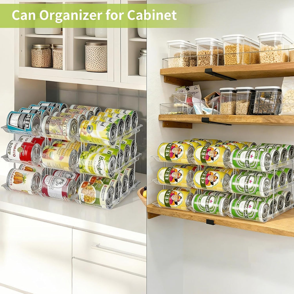 Can Organizer for Pantry, Rolling Food Pantry Storage Rack, 3 Tier