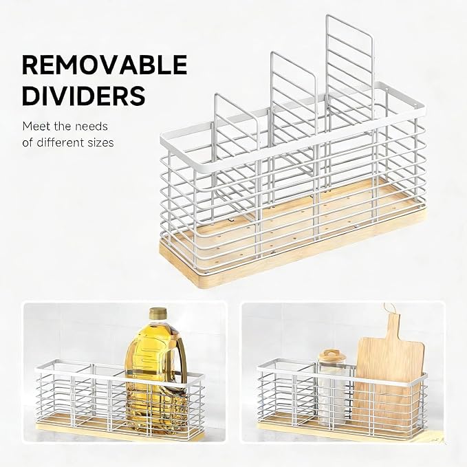 Kitchen Cooking Utensil Holder for Kitchen Counter, 4 Large White Compartments - Image 3
