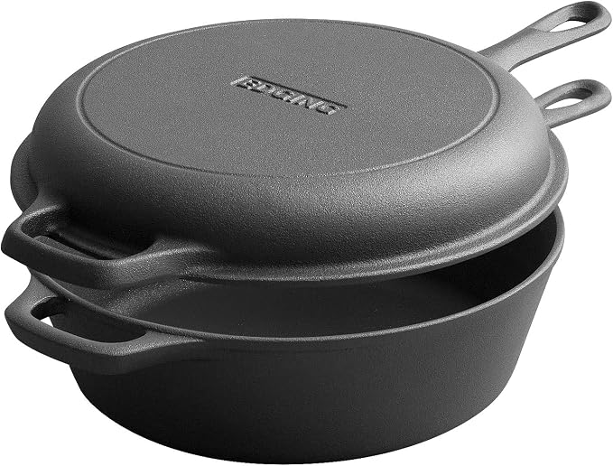 EDGING CASTING 2-in-1 Pre-Seasoned Cast Iron Dutch Oven Pot by EDGINGCOOKWARE