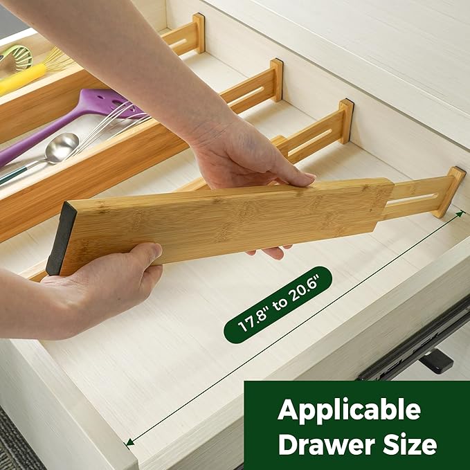 Utoplike 4 pcs Bamboo Kitchen Drawer Dividers Large, Adjustable Drawer - Image 3