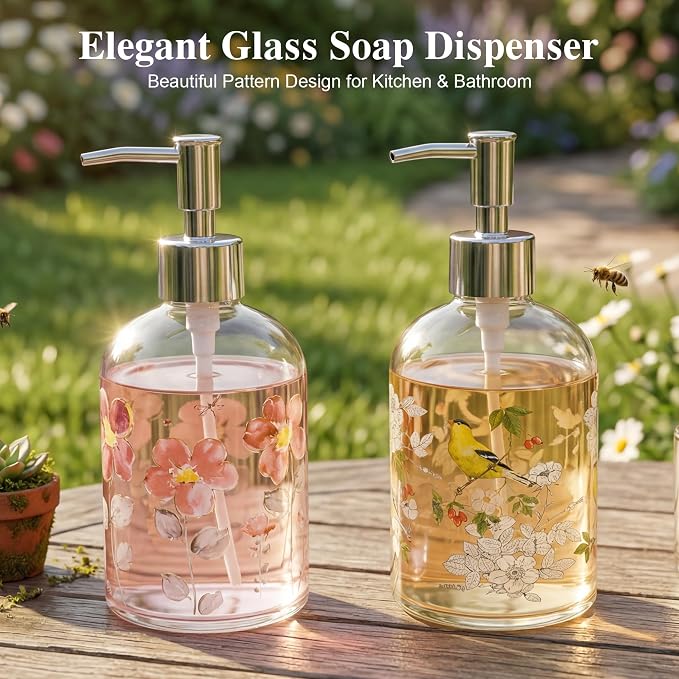 17oz Glass Soap Dispenser with Plastic Pump, 2 Pack Refillable Kitchen Soap - Image 6