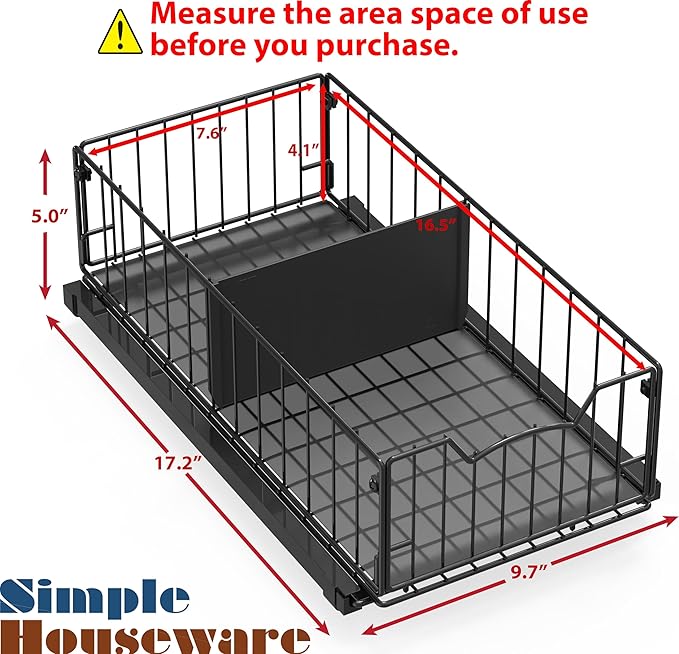 Simple Houseware Pull-Out Cabinet Sliding Basket Organizer, 17.2" D x 9.7" W x - Image 2