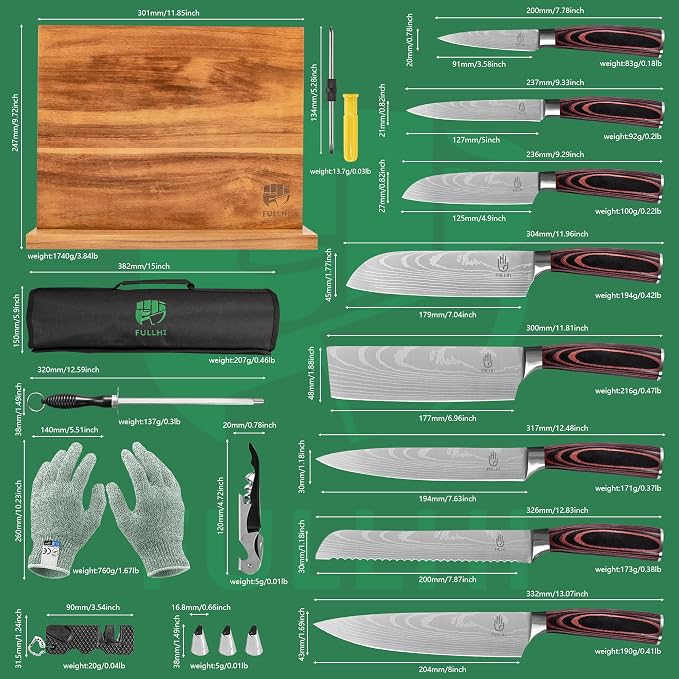 FULLHI 15pcs Japanese Knife Set - Image 2