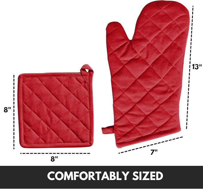 Oven Mitt + Pot Holder 100% Cotton Heat Resistant Kitchen Oven Gloves & Hot Pads - Image 2