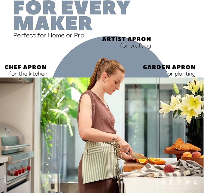 MEEMA Chef Waist Apron Cotton Fabric |Washable & Breathable Waitress & Server - Image 3