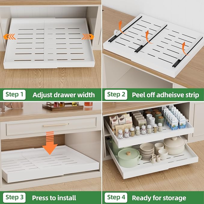 PAKETA 4 Pack Expandable Pull Out Cabinet Organizer, Upgrade 3 Slide Rails - Image 6