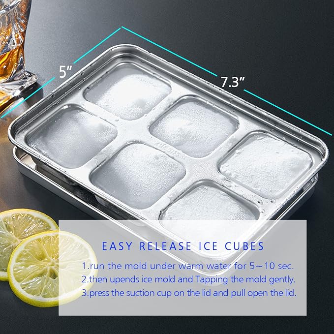 TEGOOL Ice Cube Trays, Stainless Steel Lid Ice Cube tray - Image 4