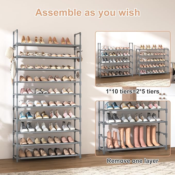 VTRIN 10 Tiers Shoe Rack Tall Large Capacity Wide Shoe Organizer Sturdy Shoe - Image 5