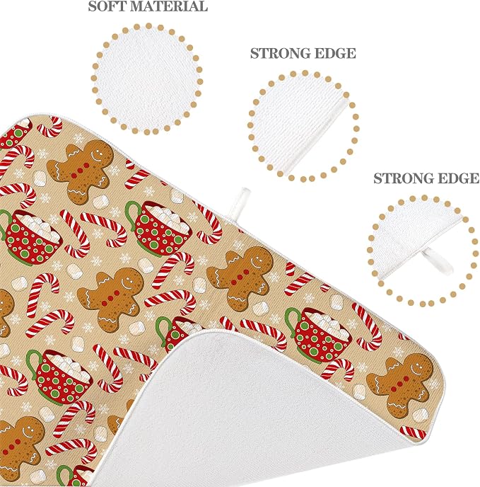Christmas Dish Drying Mat 18x24 Inch Winter Brown Gingerbread Man Dish Drainer - Image 7