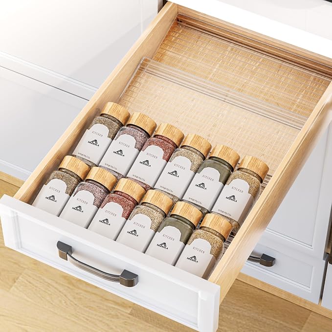 MUDEELA Clear Spice Drawer Organizer, 4 Tier Spice Rack by MUDEELA
