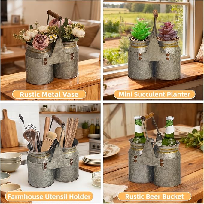 Set of 2 Rustic Galvanized Utensil Holders - Image 7