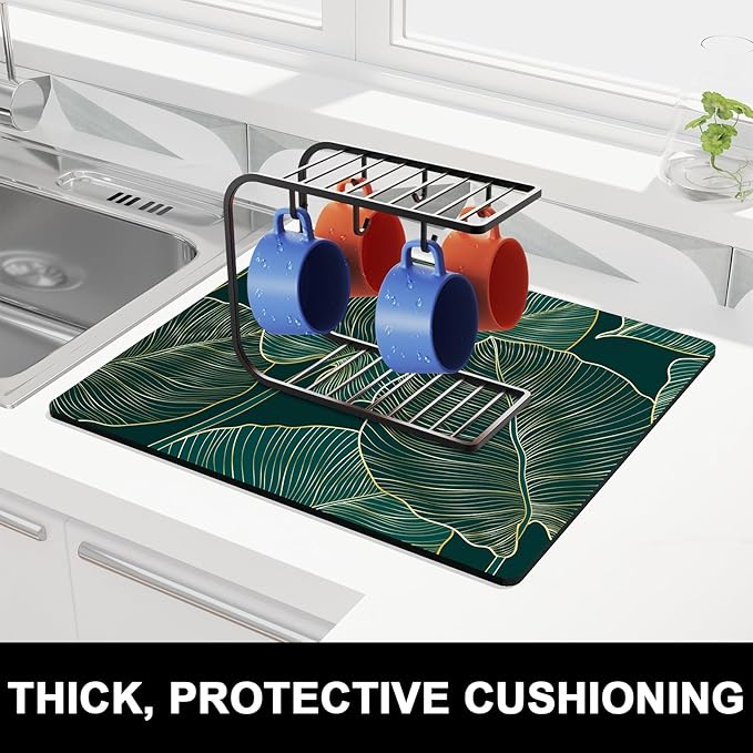 Rnivvi Dish Drying Mat for Kitchen Counter, 16 x 18" Boho Theme Absorbent Heat - Image 2