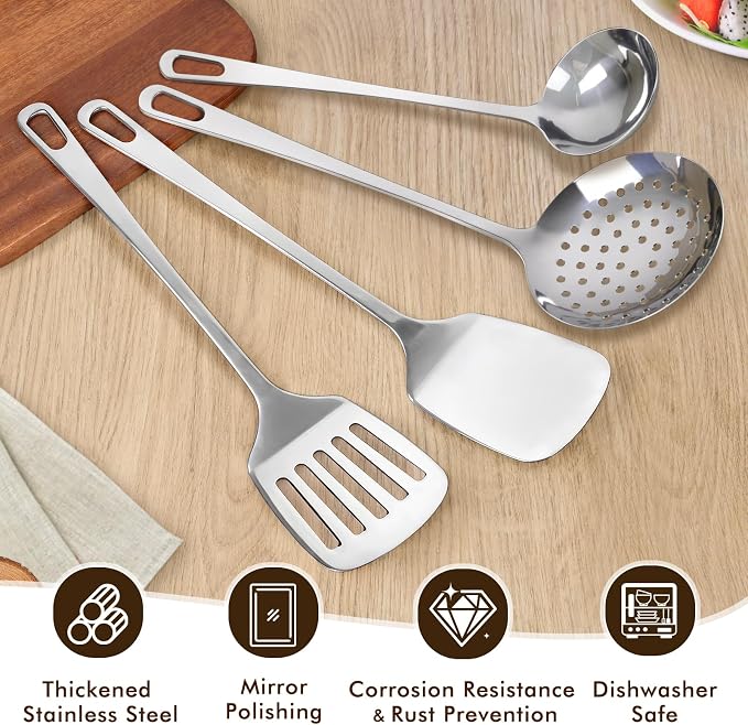 4 Pcs Cooking Utensils Set, Stainless Steel Kitchen Utensils, Heat Resistant - Image 3