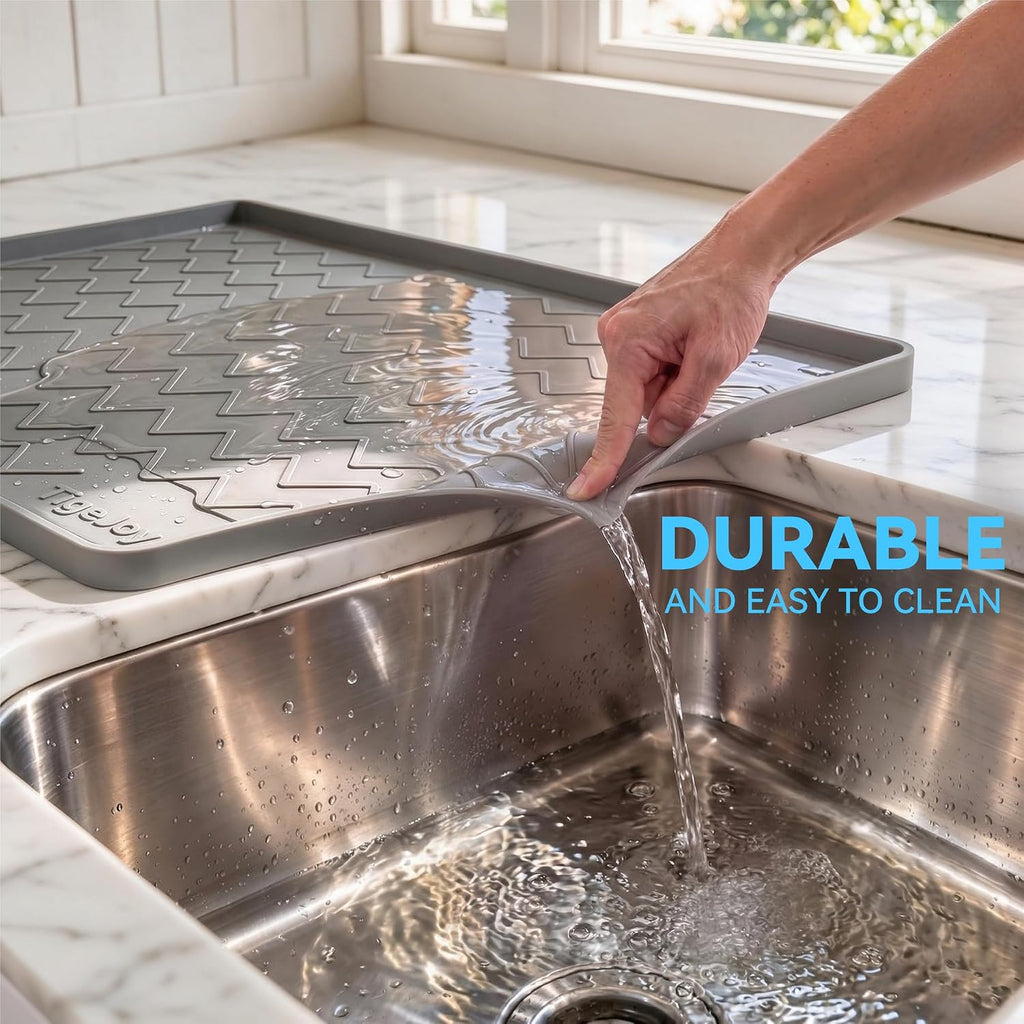TigeJoy Under Sink Mats for Kitchen Waterproof 28" x 19", Cabinet